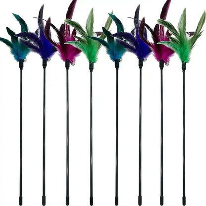 Cat Wand Toy Feather Stick Cat Toys, 6 Pieces Interactive Cat Toy Feathers Wand for Indoor Cats (A)7