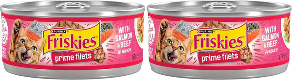 Purina Friskies Prime Filets with Salmon and Beef in Sauce High Protein Wet Cat Food - (Pack of 24) 5.5 Oz. Cans12