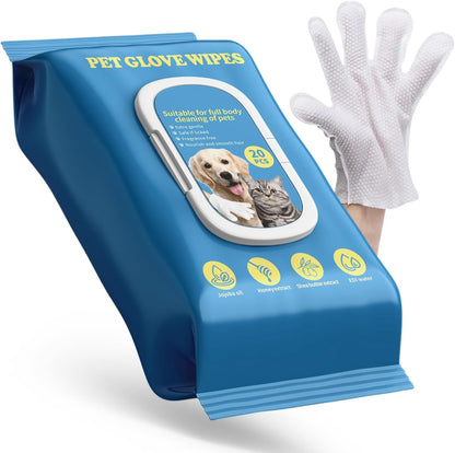 Pet Glove Wipes for Dogs & Cats with Coconut Scent, No Rinse Full Body Cleaning Large Gloves (9.84 X 9.05 Inch), Gentle Grooming for Paws Face Ears Eyes Coat, Alcohol Free, 20 Pack1