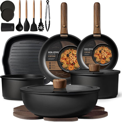 23Pcs Pots and Pans Set Non Stick, Cookware Set Detachable Handle | Grill Pan, Induction Compatible, Dishwasher & Oven Safe, Space Saving, Camping Cooking Set, Kitchen Set, Black1
