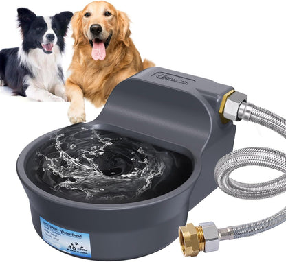 Automatic Dog Water Bowl Dispenser Patented 70OZ Water Dispenser for Dogs 2L Water Bowl Fit 3/4In GHT Male Faucet Outdoor Automatic Water Bowl Include Automatic Water Fill Valve Adapter 5Ft Water Hose1