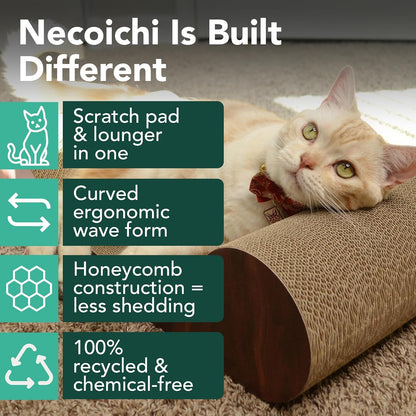 Necoichi Cardboard Cat Scratcher Bed for Indoor Cats - Cat Scratching Board, Horizontal Cat Scratch Pad Lounger with Reversible Usability and Extra Comfort for Lounge, Curved (23" Large, Dark Cherry)2