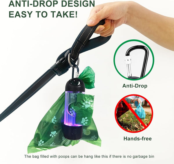 Tubasion 3-In-1 Dog Poop Bag Holder with Flashlight 7-Color, USB-C Rechargeable Doggie Bag Holder for Leash, IPX6 Waterproof Anti-Slip Clip Pet Waste Bag Dispenser for Walking (1 Dispenser, 30 Bags)4