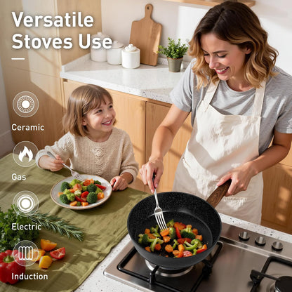 Non Stick Pots and Pans Set, 12 Piece Kitchen Cookware Sets | Granite Pans Set for Cooking, Compatible with Induction, Gas & Electric Stoves, PFOA & PFOS Free, Even Heating, Easy to Clean5