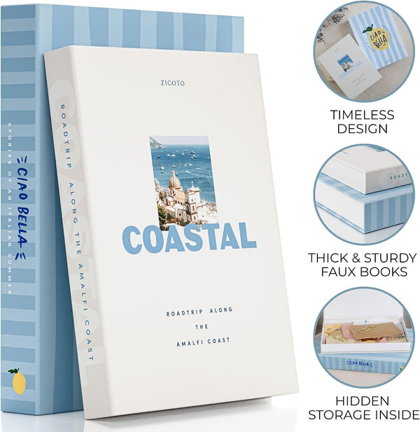Beautiful Decorative Books - Set of 2 Coastal Boxes for Coffee Table Decor | Aesthetic Fake/Faux Books for Modern Home Decoration - Coastal Room Decor for Bookshelf or Mantel, Photo Storage/Keepsake Box6