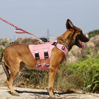 ICEFANG No Pull Tactical Dog Harness for Large Dogs,Adjustable Dog Vest | Control Handle,Molle Panel,Front Hook,3 Leash Clips,Soft Padded,For Walking Training,Pink,Large2