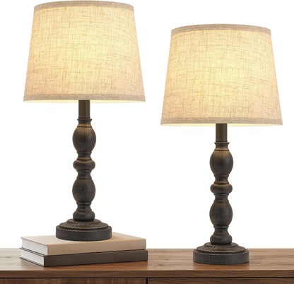 Table Lamps Set of 2, 20.5" Rustic Farmhouse Bedside Lamps with Linen Shade | Small Lamps for Nightstand, End Table, Living Room, Office, Resin Base, Vintage Style, Easy Assembly, Bulbs Not Included1