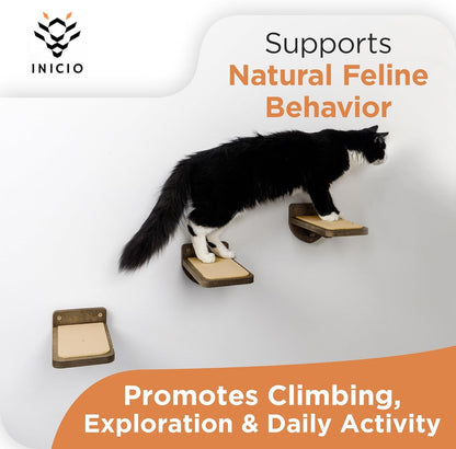 INICIO Cat Wall Stairs - Set of 3 Wall Steps for Cats to Climb with Fixtures, 8.7"X4.7" - Floating Steps for Climbing or Playing - for Kittens and Adult Cats, Dark Brown6