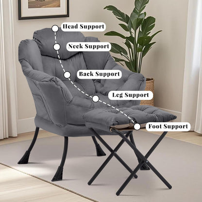 Lazy Chair with Ottoman, Comfy Reading Chair, Darkgrey | Cushioned Seat with Foldable Ottoman and Side Pocket, Lounge Chair for Bedroom, Living Room, Dorm and Small Spaces6