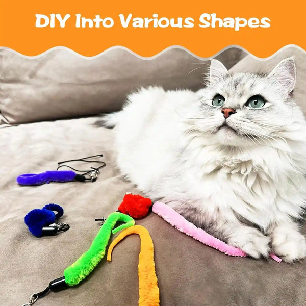 Kerros Fuzzy Worm Cat Wand Refills with Black String, 10 Pcs | 10 Fuzzy Worm Cat Wand Attachments with 1 Black String, for Indoor Cats and Kittens to Chase, Jump and Play4
