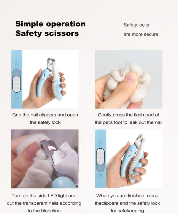 Cat Dog Pet Nail Clippers with Light, Llluminates Cat Dog Nails or Bloodline, Safety Pet Nail Clipper for Dogs, Cats, Rabbits, Sharp, No Nail Splitting(Blue)7
