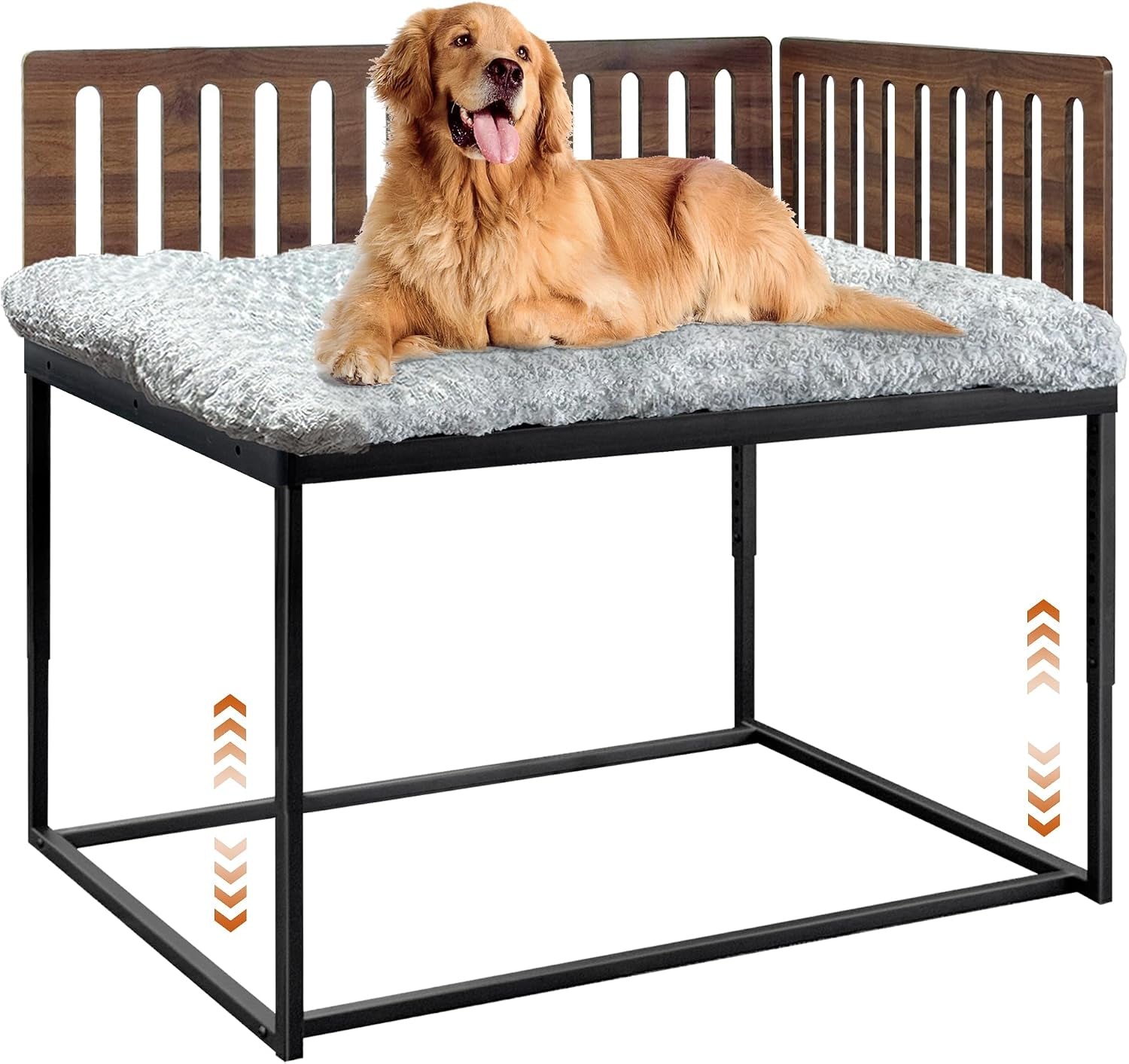 beside-dog-bed-2-panels-adjustable-height-dog-bunk-beds-25-5-x18-metal-dogs-bed-frame-with-cushion-medium