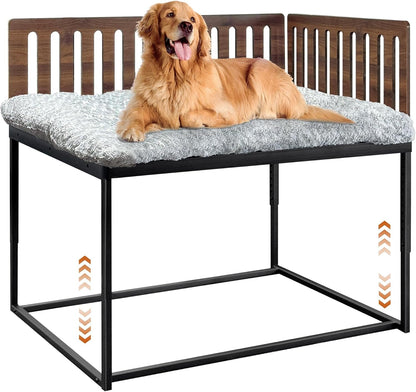 Beside Dog Bed,2 Panels Adjustable Height Dog Bunk Beds,25.5‘’X18‘’Metal Dogs Bed Frame with Cushion,Medium8