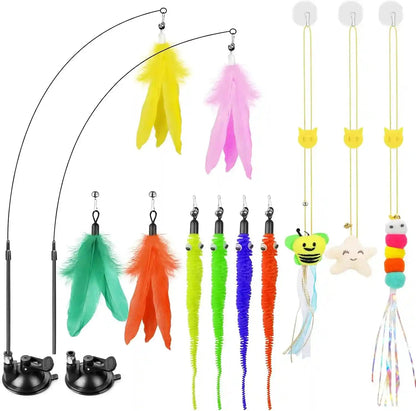 Cat Wand Toy, Interactive Kitten Feather Toys Self Play, Cat Teaser for Indoor Cats Reusable Suction Cup Toys for Indoor Cats Kittens Play Exercise1
