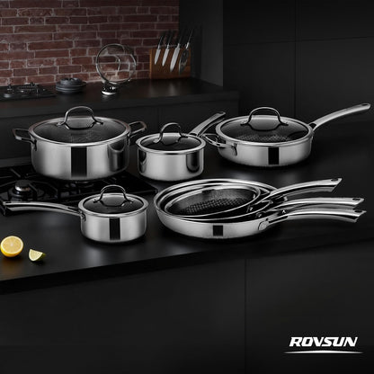 11 Pcs Non-Stick Cookware Set, Stainless Steel Pots and Pans Set with Lids, Non-Toxic Kitchen Set Chef'S Pan, PFOA & PTFE Free, Compatible for All Cooktops8