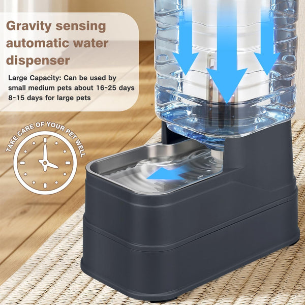 2.2 Gallon Pet Automatic Dog Water Dispenser Cat Gravity Waterer Feeder with Stainless Steel Bowl 8L Large Capacity Puppy Feeding Raised Bowls with Filter,Ice Pack6
