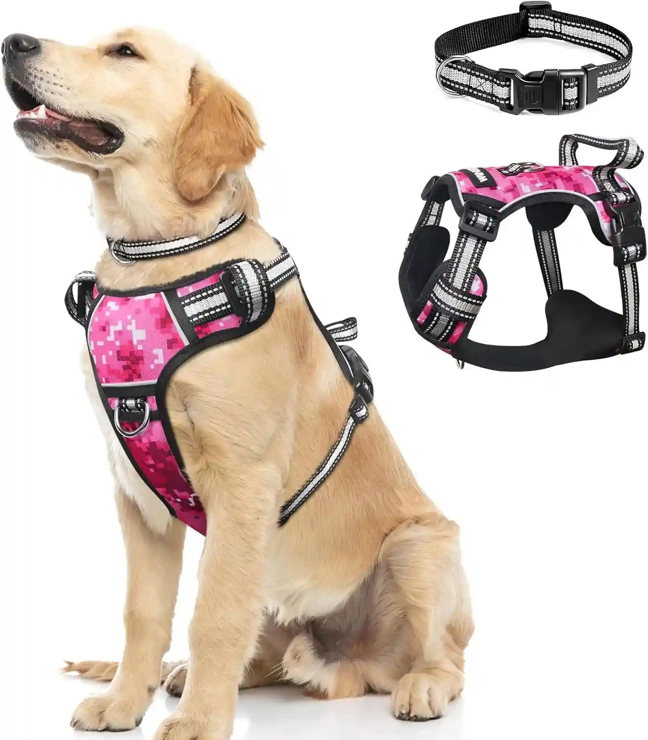 dog-harness-no-pull-pet-harnesses-with-dog-collar-adjustable-reflective-oxford-outdoor-vest-front-back-leash-clips-for-small-medium-large-extra-large-dogs-easy-control-handle-for-walking