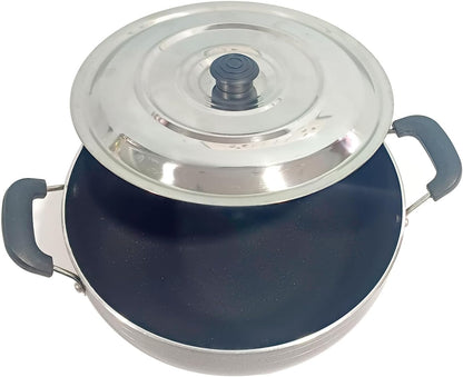 Kadai Wok Pan Stir Fry Skillet with SS Lid for Healthy Cooking Nonstick Kadhai Heat Resistant Handle Ideal for Stir Frying and Deep Frying with Apple Cutter Combo Set1