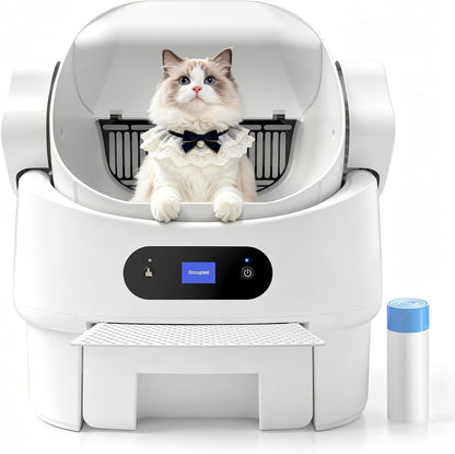 Automatic Cat Litter Box,Self Cleaning,Infrared Sensor,Display,8L Waste Bin | Spacious Interior,Ultra-Quiet,Kitten & Senior Friendly,Clumping Litter Compatible,Anti-Pinch,Tool-Free Clean,Open-Top,White1