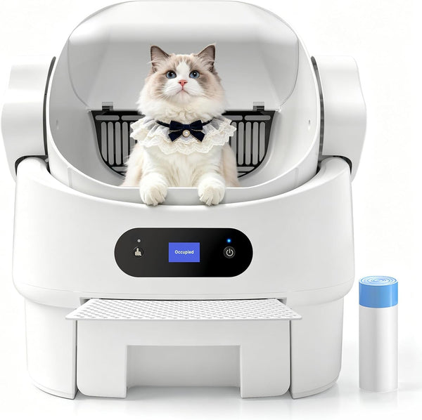 Automatic Cat Litter Box,Self Cleaning,Infrared Sensor,Display,8L Waste Bin | Spacious Interior,Ultra-Quiet,Kitten & Senior Friendly,Clumping Litter Compatible,Anti-Pinch,Tool-Free Clean,Open-Top,White1