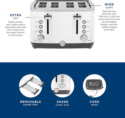 GE 4 Slice Toaster | Extra Wide Slots for Bagels, Breads, Waffles & More | 7 Shade Options | Countertop Kitchen Essentials | 1500 Watt, White4