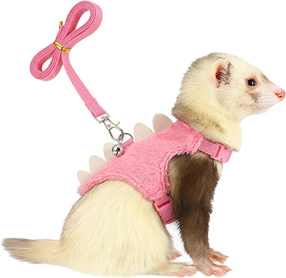 Ferret Harness and Leash Set Small Animals Vest Harness with Safe Bell Dinosaur Shaped Leash Set for Baby Rabbit Guinea Pig Teacup Chihuahua Mouse and Other Small Pet10