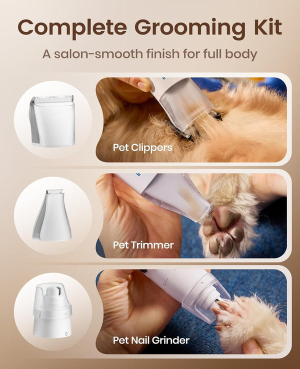 Oneisall Dog Grooming Vacuum Kit with 6 Tools | Powerful 15000Pa Suction, Clippers, Trimmer & Nail Grinder ≤59Db, 2L Large Canister, Easy to Clean & Empty6