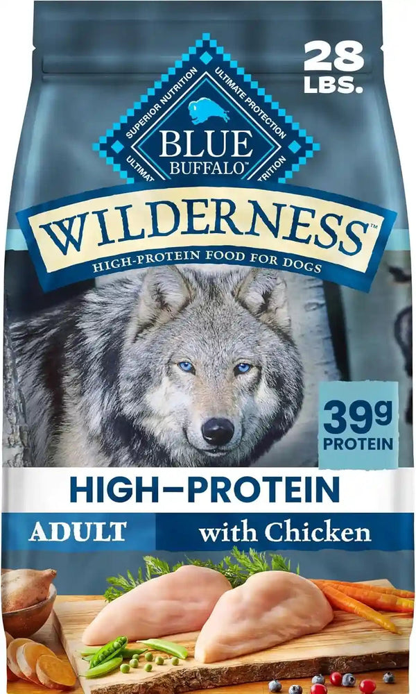 Blue Buffalo Wilderness Chicken Adult Dry Dog Food with Wholesome Grains + Antioxidant-Rich Fruits & Veggies, 39G Protein, Vibrant Energy for an Active Life, Made with Natural Ingredients, 28 Lbs.1