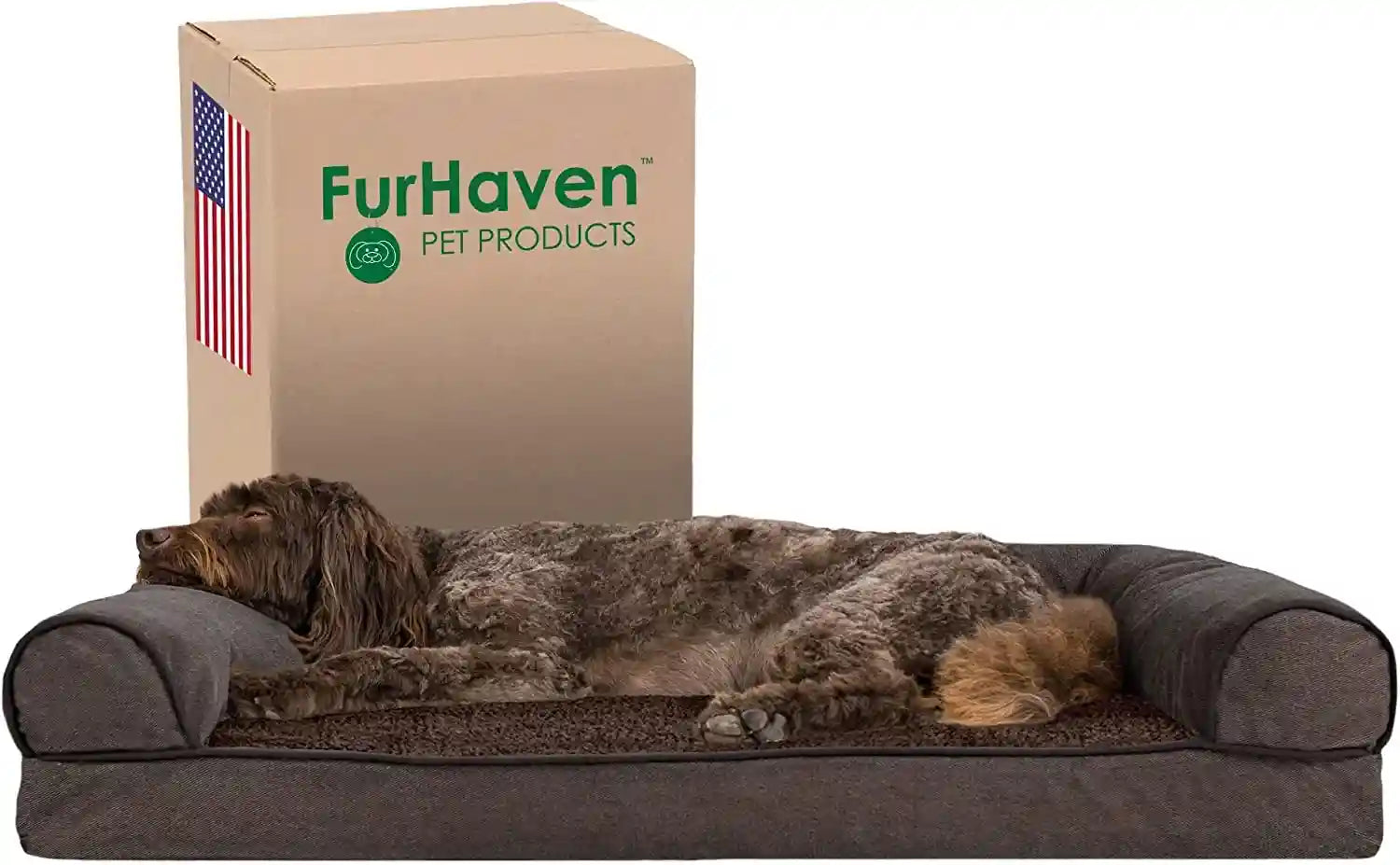 furhaven-memory-foam-dog-bed-for-medium-small-dogs-w-removable-bolsters-washable-cover-for-dogs-up-to-35-lbs-luxe-faux-fur-performance-linen-sofa-woodsmoke-medium