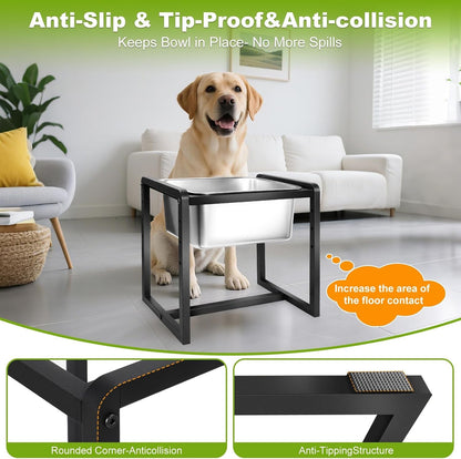 Adjustable Height Elevated Large Dog Water Bowls with Stainless Steel Bowls and Metal Stand，4-Level (8/10/12/14 Inches) Pet Bowl for Dogs for Large Medium Dogs - Durable, Easy to Clean (2Gallon)5