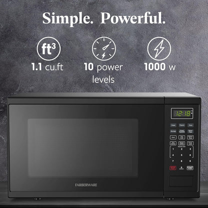 1.1 Cu. Ft. Countertop Microwave Oven – 1000 Watts Power, Auto Cook Settings, Defrost, Easy Clean and Child Safety Lock - Black2