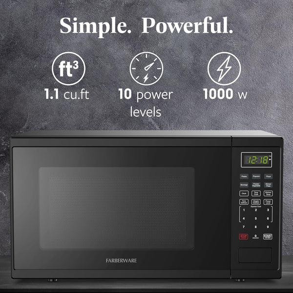 1.1 Cu. Ft. Countertop Microwave Oven – 1000 Watts Power, Auto Cook Settings, Defrost, Easy Clean and Child Safety Lock - Black2