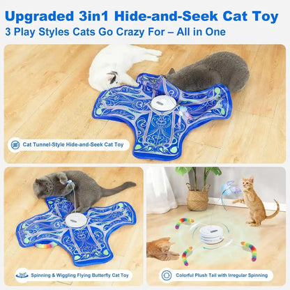 Interactive Cat Toys for Indoor Cats,[Newly Upgraded] Rechargeable Touch Activated Hide and Seek Kitten Toys for Bored Indoor Adult Cats with Fluttering (Blue)2