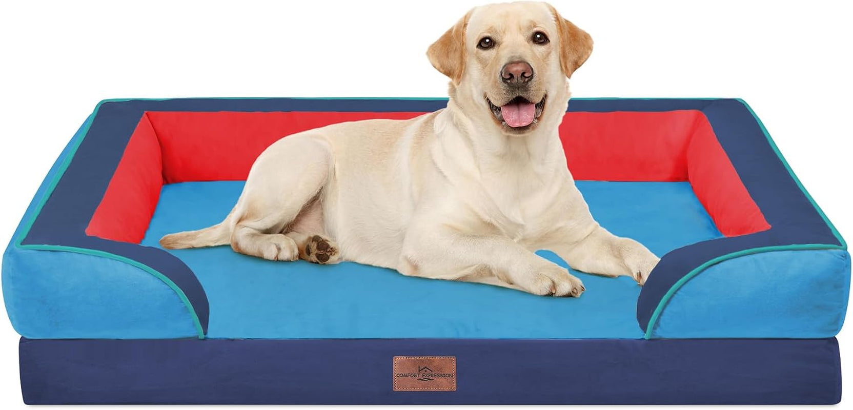 comfort-expression-orthopedic-dog-bed-for-extra-large-dogs-with-bolster-waterproof-dog-couch-bed-with-washable-cover-non-slip-bottom-supportive-egg-crate-foam-xl-pet-bed-42x30-inch