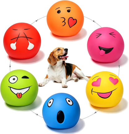 HOLYSTEED Latex Squeaky Dog Toys for Small Dogs, Mini Breed, 2.2" Flat Ball | 2.2"X2.2"X1.3" Flat Squeaky Balls 6Pcs, Soft Small Dog Toys Chewing Squeak Toy, Smile Face Fetch Puppy Pet Toy with Squeaker9