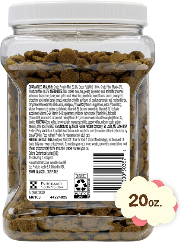 Purina Friskies Natural Cat Treats Party Mix Natural Yums with Real Salmon and Added Vitamins, Minerals and Nutrients - 20 Oz. Canister10