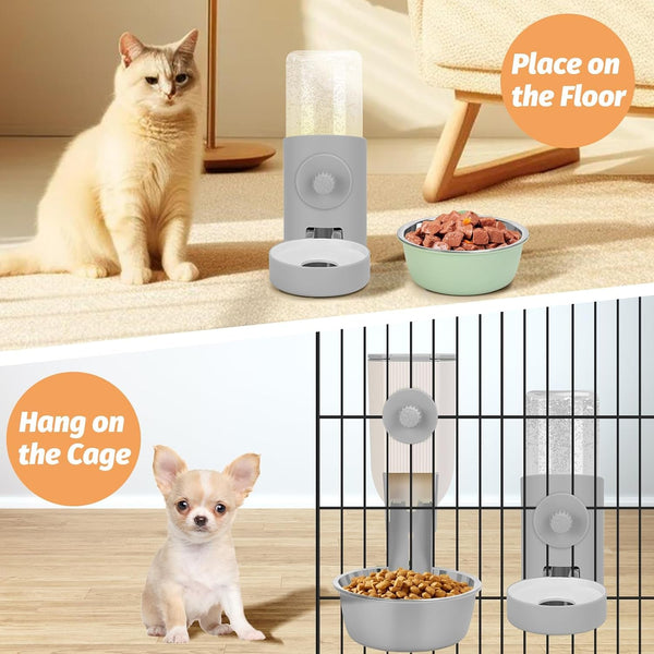 Yummy Sam Hanging Cage Automatic Small Pet Food Bowl Water Bottle Dispenser, Kennel 500ML Waterer and Auto Gravity Pet Feeder Set with Separate Food Bowl Crate Feeder Dish for Puppy Cats Rabbit (Grey)7