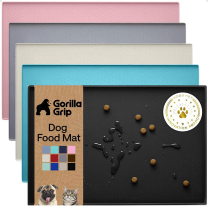 GORILLA GRIP 100% Waterproof Raised Edge BPA Free Silicone Pet Feeding Mat, Dog Cat Food Mats Contain Spills Protects Floors, Placemats for Cats and Dogs Water Bowl, 18.5X11.5, Gray22