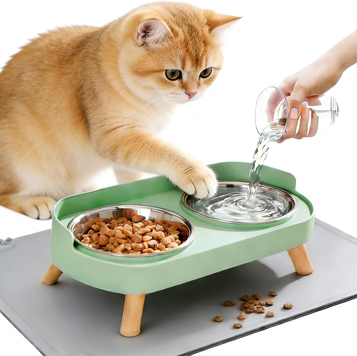 elevated-cat-bowls-with-food-mat-splash-proof-anti-vomiting-raised-cat-food-and-water-bowl-set-2-stainless-steel-dishes-for-cats-and-puppy-pet-bowl-for-indoor-cats-white
