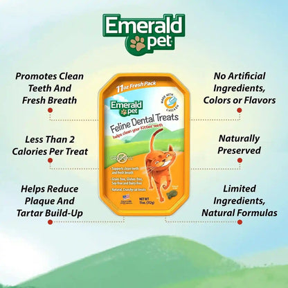Emerald Pet Grain-Free Cat Dental Treats with Chicken – Crunchy Natural Dental Treats for Cats to Clean Teeth, Freshen Breath, and Reduce Plaque & Tartar – 11 Oz Tub2