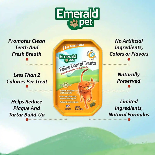 Emerald Pet Grain-Free Cat Dental Treats with Chicken – Crunchy Natural Dental Treats for Cats to Clean Teeth, Freshen Breath, and Reduce Plaque & Tartar – 11 Oz Tub2