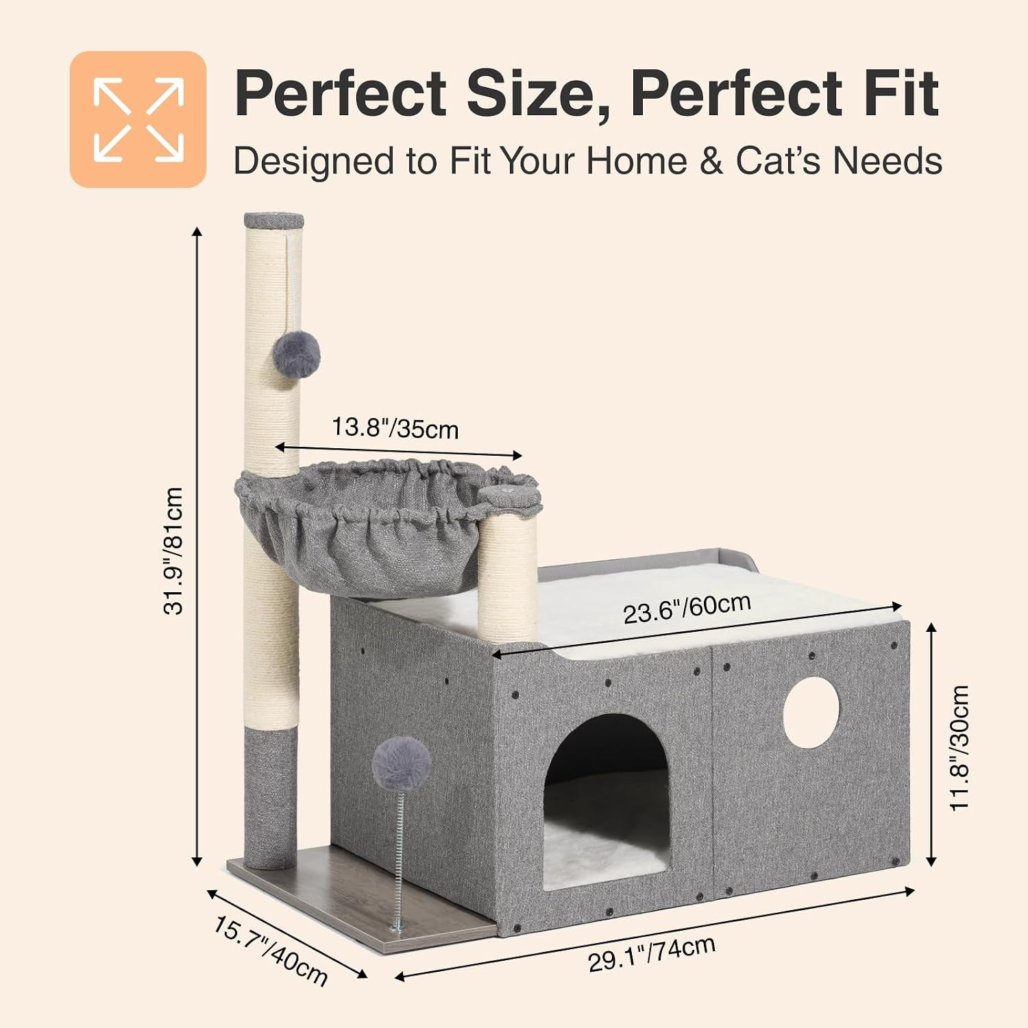 veehoo-extra-large-cat-house-bed-for-indoor-cats-29x16x31-9-sturdy-condo-cat-hideaway-with-scratching-post-foldable-cube-with-hammock-cave-with-2-plush-interactive-balls-for-multiple-cats-gray