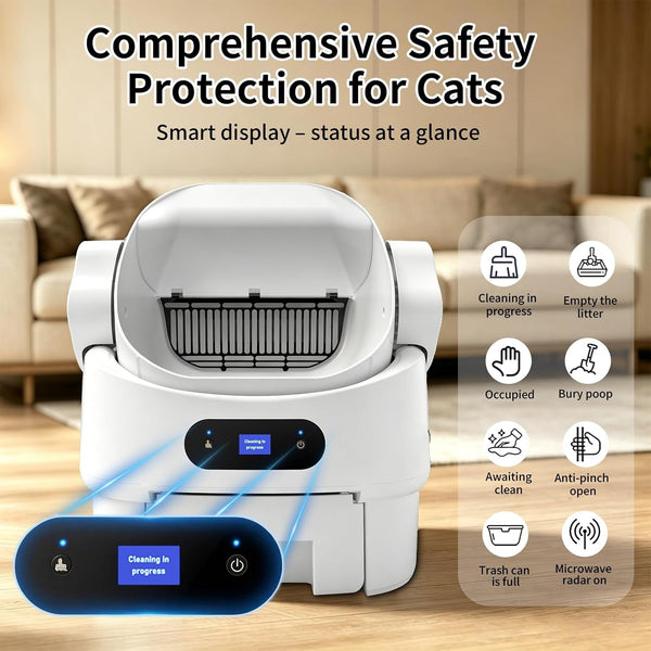 Automatic Cat Litter Box, Open-Top, Microwave Radar, Training | Safety, Large Bin, Whisper-Quiet Motor, Simple Setup, Rinses Clean Instantly, Ideal for Multiple Cats, White2
