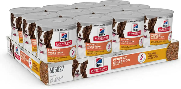 Hill'S Science Diet Adult 1-6 Perfect Digestion Wet Dog Food | #1 Veterinarian Recommended, Chicken, Vegetable, & Rice, 12.8 Oz. Cans, 12-Pack3