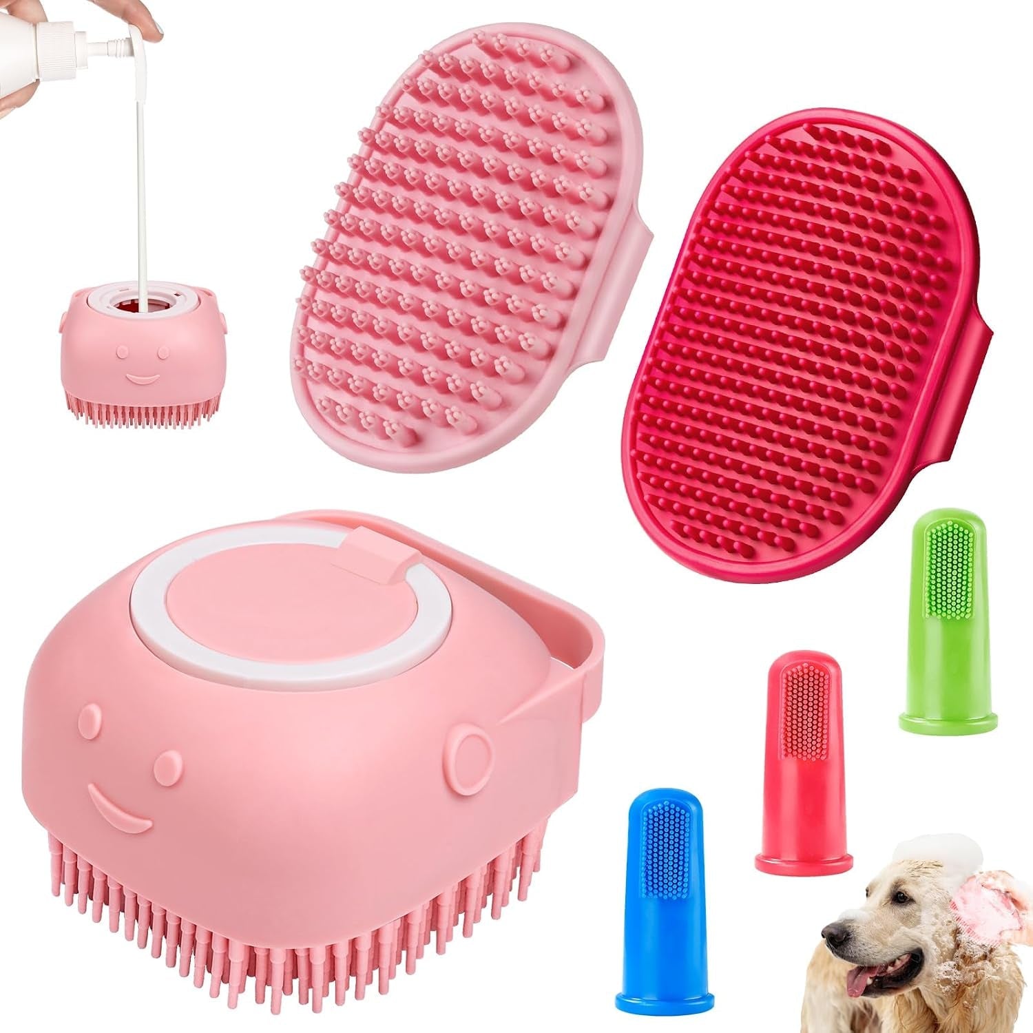comotech-6pcs-dog-bath-brush-dog-toothbrush-adjustable-handle-shampoo-brush-scrubber-for-short-long-haired-dogs-cats-effectively-solve-odor-stain-removal-problems-blue-blue-blue