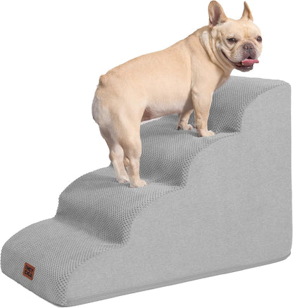 EHEYCIGA Curved Dog Stairs Ramp for 5-Step High Beds, 22.6" H Dog Steps | 33D Density of Pure Foam, for Small Dogs and Cats, Pet Stairs for High Bed Climbing, Non-Slip Balanced Pet Step Indoor, Grey49