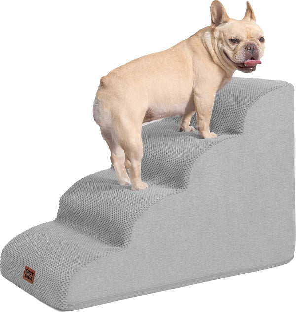 EHEYCIGA Curved Dog Stairs Ramp for 5-Step High Beds, 22.6" H Dog Steps | 33D Density of Pure Foam, for Small Dogs and Cats, Pet Stairs for High Bed Climbing, Non-Slip Balanced Pet Step Indoor, Grey49