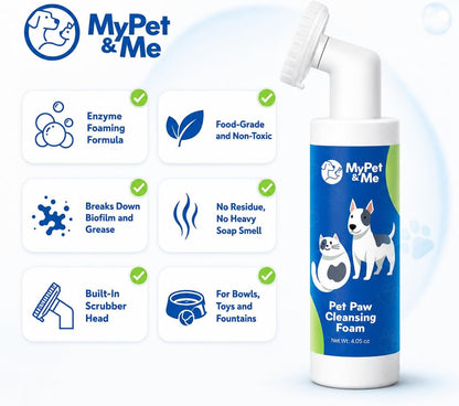 My Pet & Me Pet Bowl Cleaner Mousse with Built-In Scrub Brush, Foaming Dog & Cat Bowl Cleaner for Food & Water Dishes, Toys & Fountains, Removes Grease, Odor & Biofilm, Food-Grade, 4.05 Oz8
