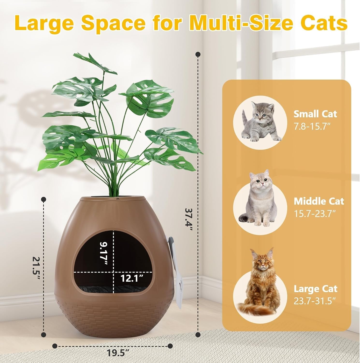 eggloa6-hidden-cat-litter-box-with-artificial-plants-odor-removal-system-egg-shaped-enclosure-includes-scoop-3pcs-liners-secret-discreet-furniture-diy-assembly-cat-litter-box-cabinet-brown