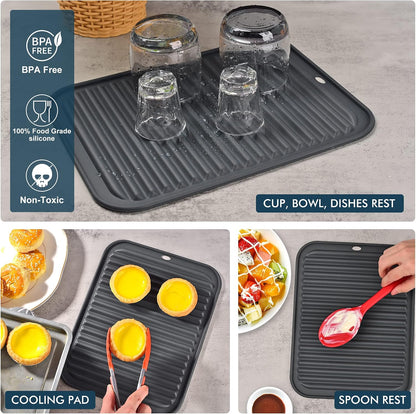446℉ Heat Resistant BPA Free Silicone Trivets for Hot Pots and Pans, for Kitchen Counter Dish Drying Mat, Set of 2 Dark Grey6